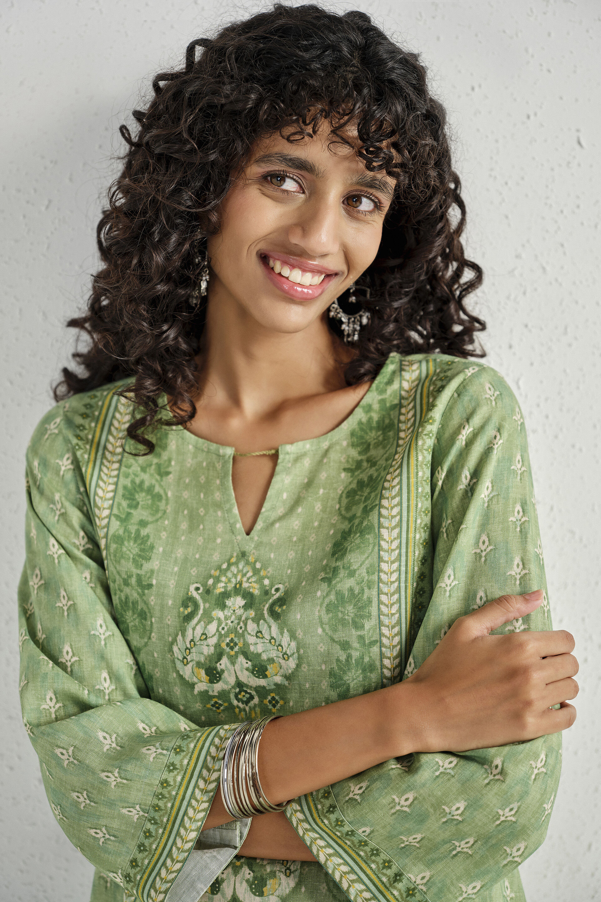 Sage Placement Print Kurta, Sage Green, image 2